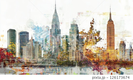 Artistic cityscape, autumnal colors, urban skyline. 126173674