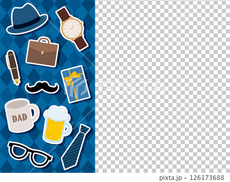 A frame illustration with 10 Father's Day items arranged on the left side [Diamond pattern background] 126173688