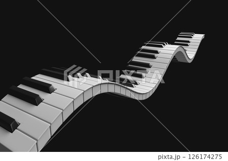 3d render of piano keys flying through the space isolated on black 126174275