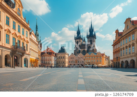 Church of our lady before tyn dominating the old town square in prague, czech republic, on a sunny day 126174709
