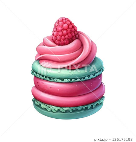 Watercolor macaron with watermelon and raspberry on a white background. 126175198