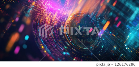 Abstract digital swirl with vibrant colors and glowing lines. Abstract digital swirl with vibrant colors and glowing lines. 126176296