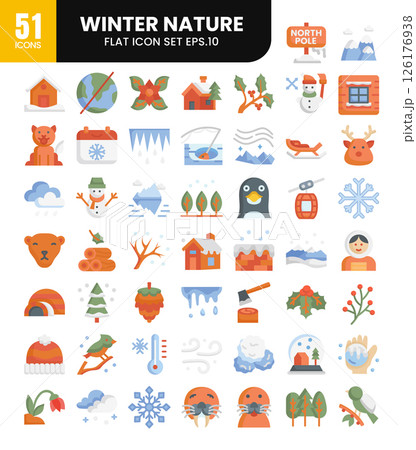 Winter nature flat icons set.Vector illustration Winter nature flat icons set.Vector illustration 126176938