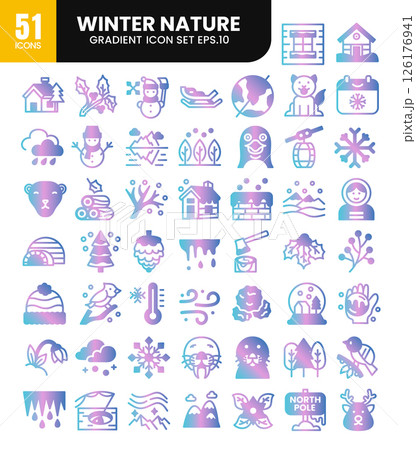 Winter nature gradient icons set.Vector illustration Winter nature gradient icons set.Vector illustration 126176941