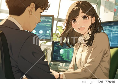 笑顔で話す女性エンジニア_イラスト3 126177046