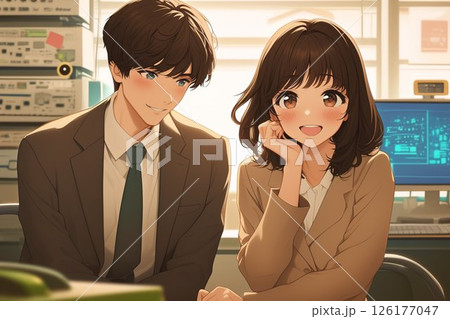 笑顔で話す女性エンジニア_イラスト4 126177047