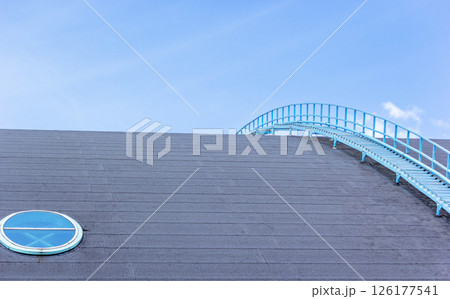 Ceramic grey roof covering with window and stairs Ceramic grey roof covering with window and stairs 126177541