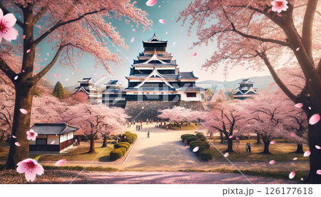 桜　満開の熊本城　 126177618