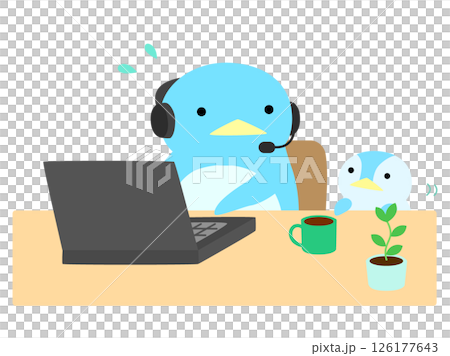 Penguin raising a child while working remotely No main line 126177643