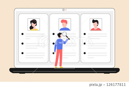 Cartoon Color Characters People Applicants and Hr Agency Concept Flat Design Style and Line Elements. Vector illustration of Selection Candidate 126177811