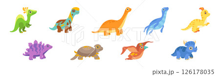 Funny Dinosaur Colorful Character with Cute Face Vector Set 126178035