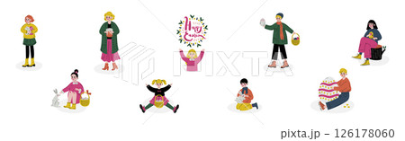 Kid Celebrate Easter Spring Season Holiday Vector Set Kid Celebrate Easter Spring Season Holiday Vector Set 126178060