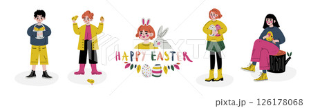 Kid Celebrate Easter Spring Season Holiday Vector Set Kid Celebrate Easter Spring Season Holiday Vector Set 126178068