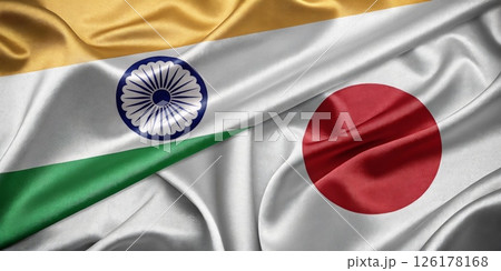 Flags of India and Japan Symbolizing International Friendship and Collaboration 126178168