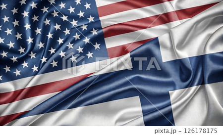 Blended Flags of United States and Finland in Vibrant Fabric Texture 126178175