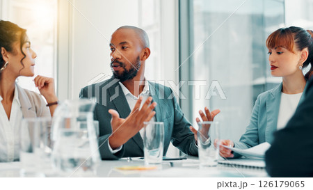 Business, man and meeting with discussion in office for funding negotiation, investment opportunity and strategy. Financial investor, people and b2b collaboration with listening and risk management Business, man and meeting with discussion in office for funding negotiation, investment opportunity and strategy. Financial investor, people and b2b collaboration with listening and risk management 126179065
