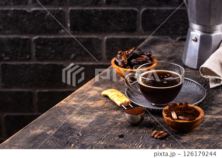 Coffee from date seed. Caffein free drink 126179244