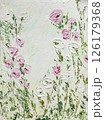 Delicate palette knife painting of blooming pink and white flowers on soft pastel background. Impressionism style. Concept of tender floral elegance, romantic art, textured lively sunny garden 126179368