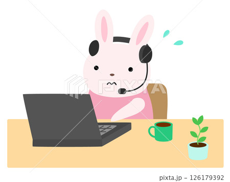リモートワークをするウサギ 主線なし リモートワークをするウサギ 主線なし 126179392