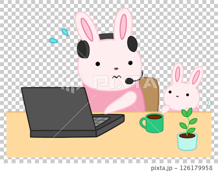 Rabbit raising child while working remotely (with main line) 126179958