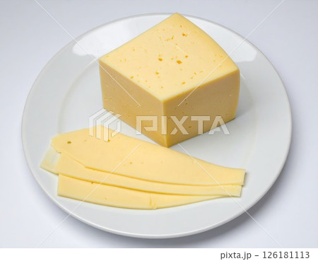 Delicious Cheese Cubes on a White Plate 126181113