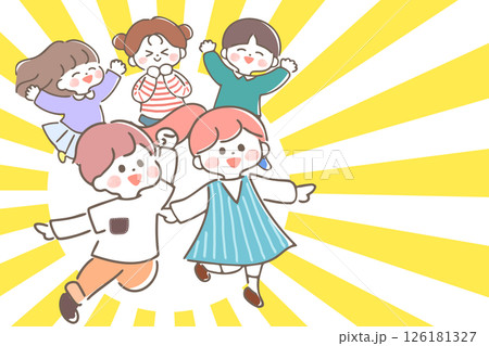 希望に満ちた子供たちのイラスト　光　集中線　 126181327