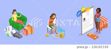 3D Isometric Flat Vector Illustration of Contactless Payment, Concept of Retail Software 126181339