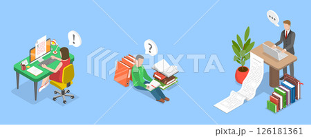 3D Isometric Flat Vector Illustration of Document Online Editing, Editorial Services 126181361