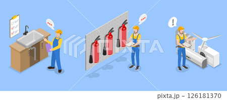 3D Isometric Flat Vector Illustration of Safety Regulations and Health Inspection, Utilities Inspection 126181370