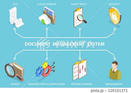 3D Isometric Flat Vector Illustration of Document Management System, Exploration Of Concept Of Document Management Through Icons 3D Isometric Flat Vector Illustration of Document Management System, Exploration Of Concept Of Document Management Through Icons 126181371