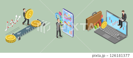 3D Isometric Flat Vector Illustration of Cryptocurrency Investment, Financial Literacy and Investment, Trading 3D Isometric Flat Vector Illustration of Cryptocurrency Investment, Financial Literacy and Investment, Trading 126181377