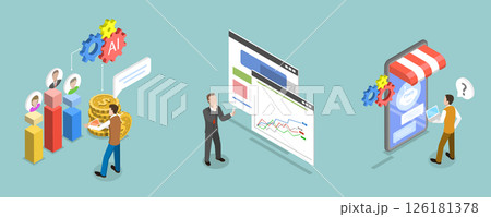 3D Isometric Flat Vector Illustration of AI and Sales, Artificial Intelligence Marketing Strategies 3D Isometric Flat Vector Illustration of AI and Sales, Artificial Intelligence Marketing Strategies 126181378