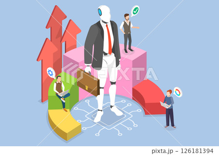 3D Isometric Flat Vector Illustration of AI in Business, Robot Assistant 126181394