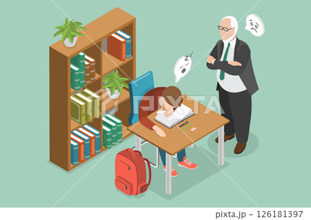 3D Isometric Flat Vector Illustration of Tired Student, Mental Strain 3D Isometric Flat Vector Illustration of Tired Student, Mental Strain 126181397