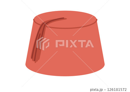 Fez Pillbox shape Hat with tassel. Head Fashion accessory cap clothing technical illustration. Vector headgear 126181572