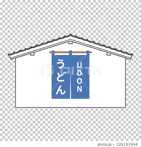 シンプルなうどん屋のイラスト　アイコン　フレーム　ベクター　暖簾　のれん　チラシ　広告　ポスター 126181934