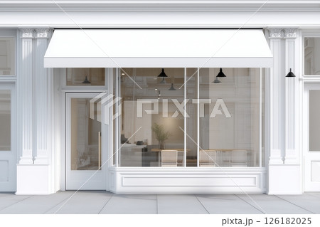 Realistic storefront mockup, local shop store glass window, small business commercial branding showcase 126182025