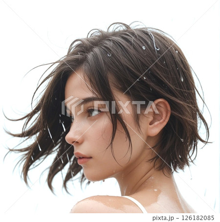 濡れた髪の日本の女性が振り向くポートレート 濡れた髪の日本の女性が振り向くポートレート 126182085