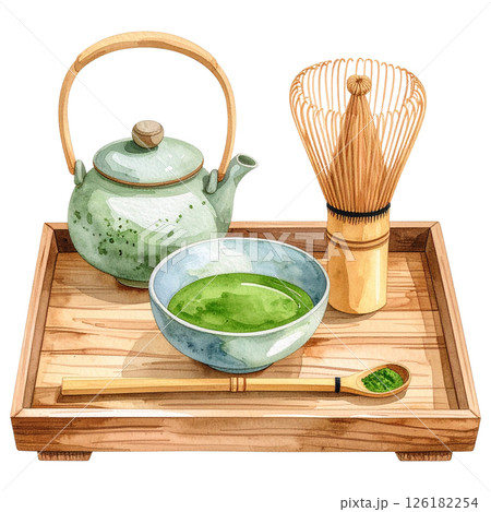 Watercolor Matcha Clipart Collection AI Generative 126182254