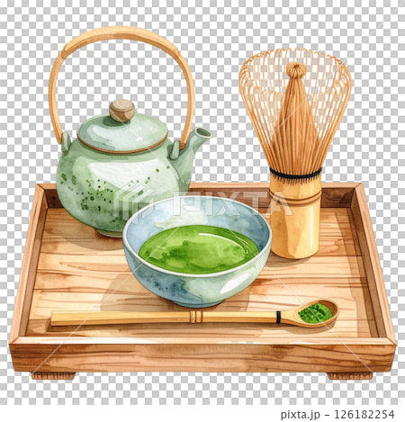 Watercolor Matcha Clipart Collection AI Generative 126182254
