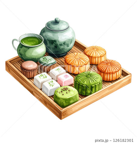 Watercolor Matcha Clipart Collection AI Generative 126182301