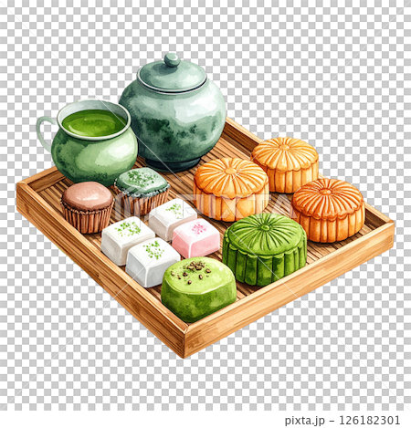 Watercolor Matcha Clipart Collection AI Generative 126182301