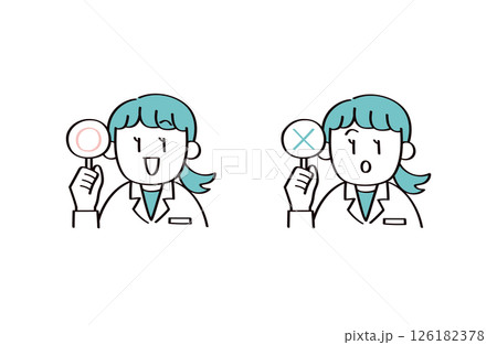 札をあげる白衣の女性セット 126182378