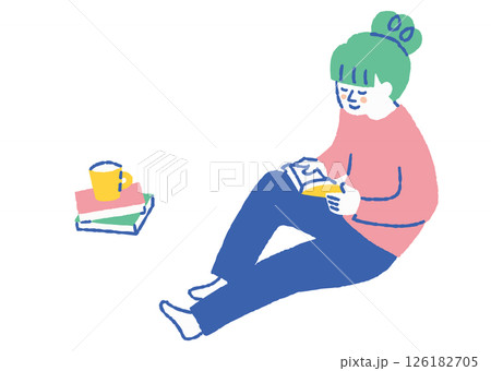 リラックスして読書をしている女性_色 リラックスして読書をしている女性_色 126182705