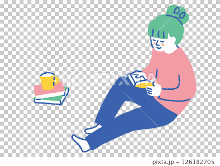 リラックスして読書をしている女性_色 リラックスして読書をしている女性_色 126182705