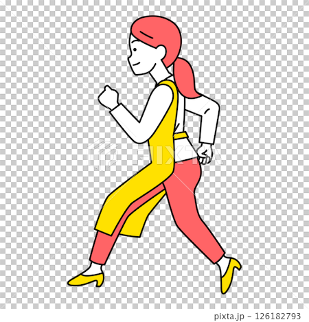一名穿著圍裙的女子側身奔跑 126182793
