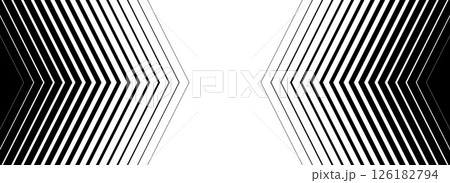 Black halftone arrow pattern. Repeated fading triangle gradation background. Arrows pointing to center direction backdrop. Vector thin to thick speed line concept texture for poster, banner, cover 126182794