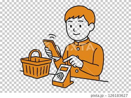 一名男學生使用智慧型手機付款的插圖 126183627