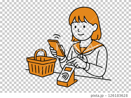 Illustration of a female student making a smartphone payment 126183628
