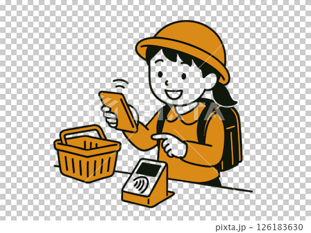 スマホ決済をする女子小学生のイラスト 126183630